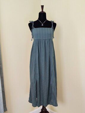 Forest Green Textured OLD NAVY Empire Waist Shoulder Tie Midi Dress - M